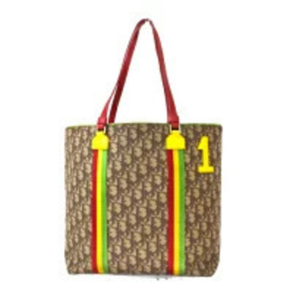Christian Dior Trotter tote bag shoulder Rasta colors brown leather